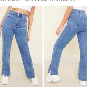 Pretty Little Things NEW Tag Mid Blue Ripped Raw Waist Band Split Hem Jeans 00P